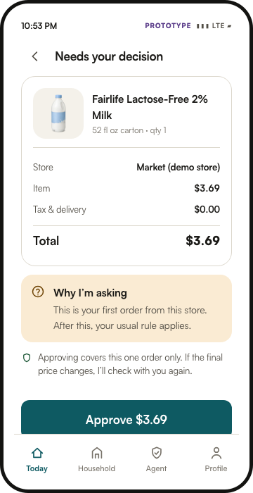 Actual Buyer’s Agent prototype screen showing Needs your decision