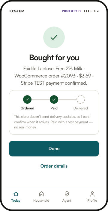 Actual Buyer’s Agent prototype screen showing Bought for you